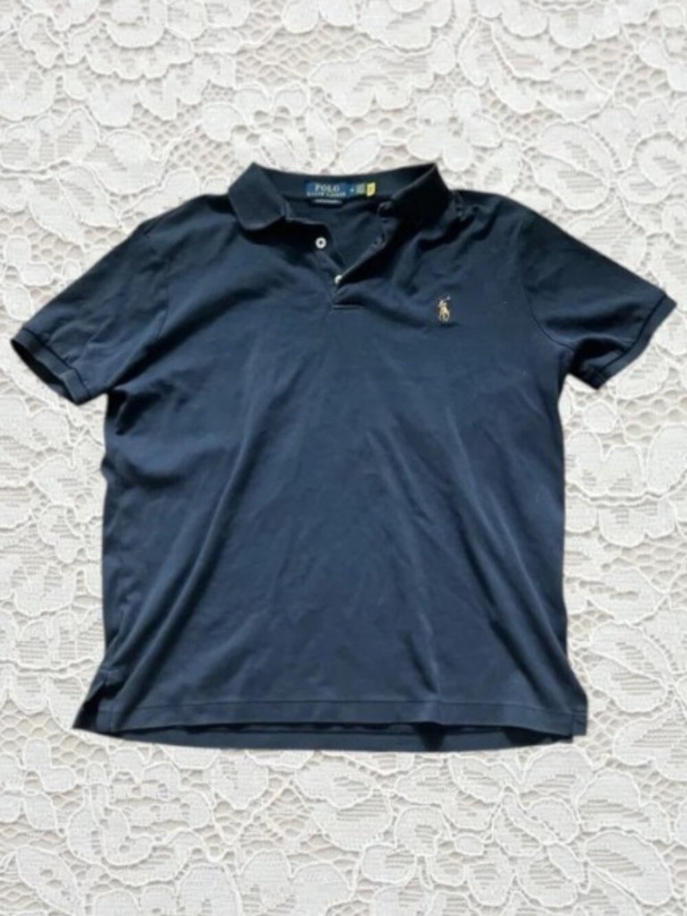 Polo Ralph Lauren Navy Blue Custom Slim Fit Polo Shirt with Embroidered Pony